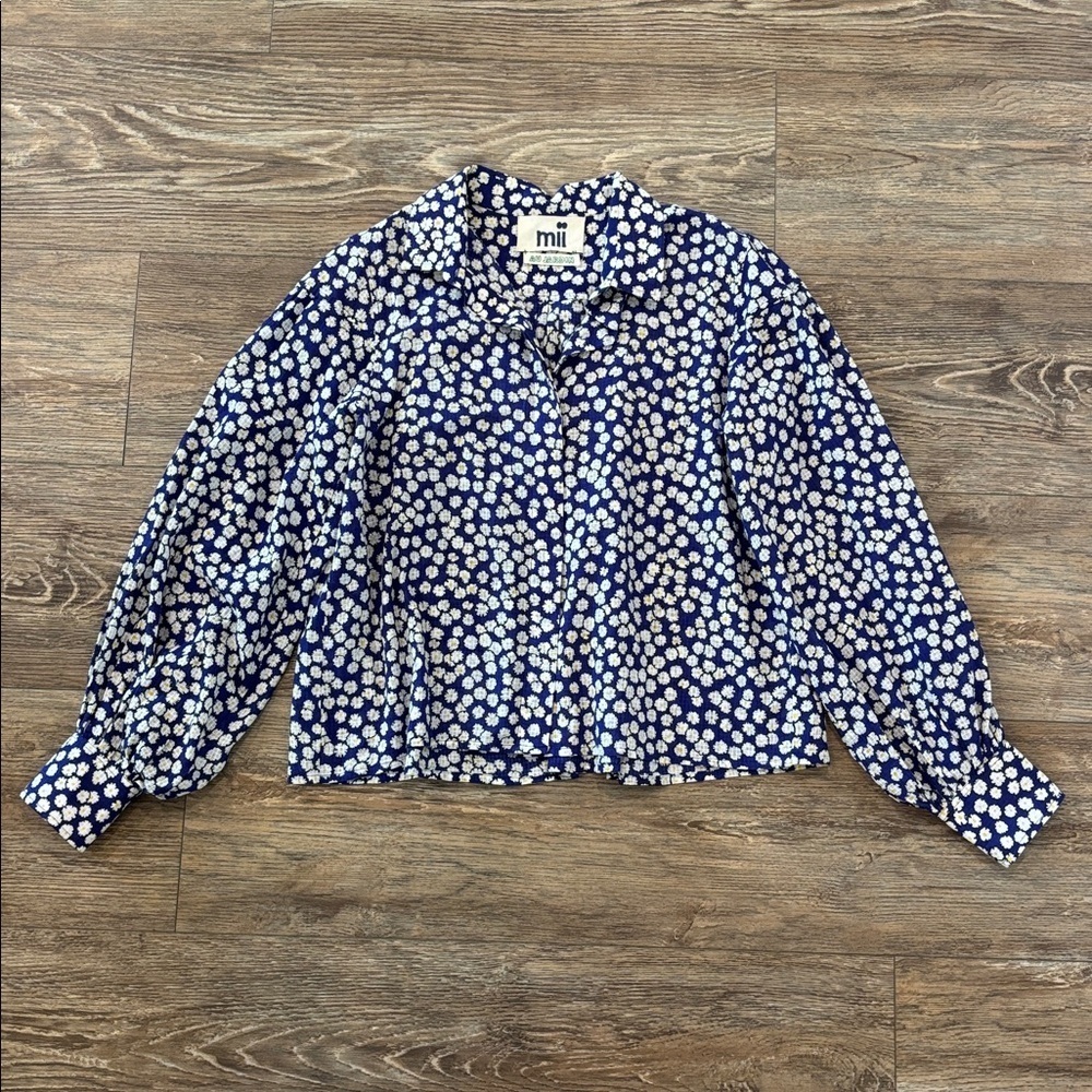 Mii Collection "The Greta" Blue & White Oversized 100% Cotton Floral Blouse